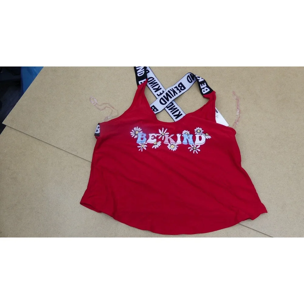 No Boundaries Tank Top Juniors Small Red Be Kind Graphic Crisscross Straps